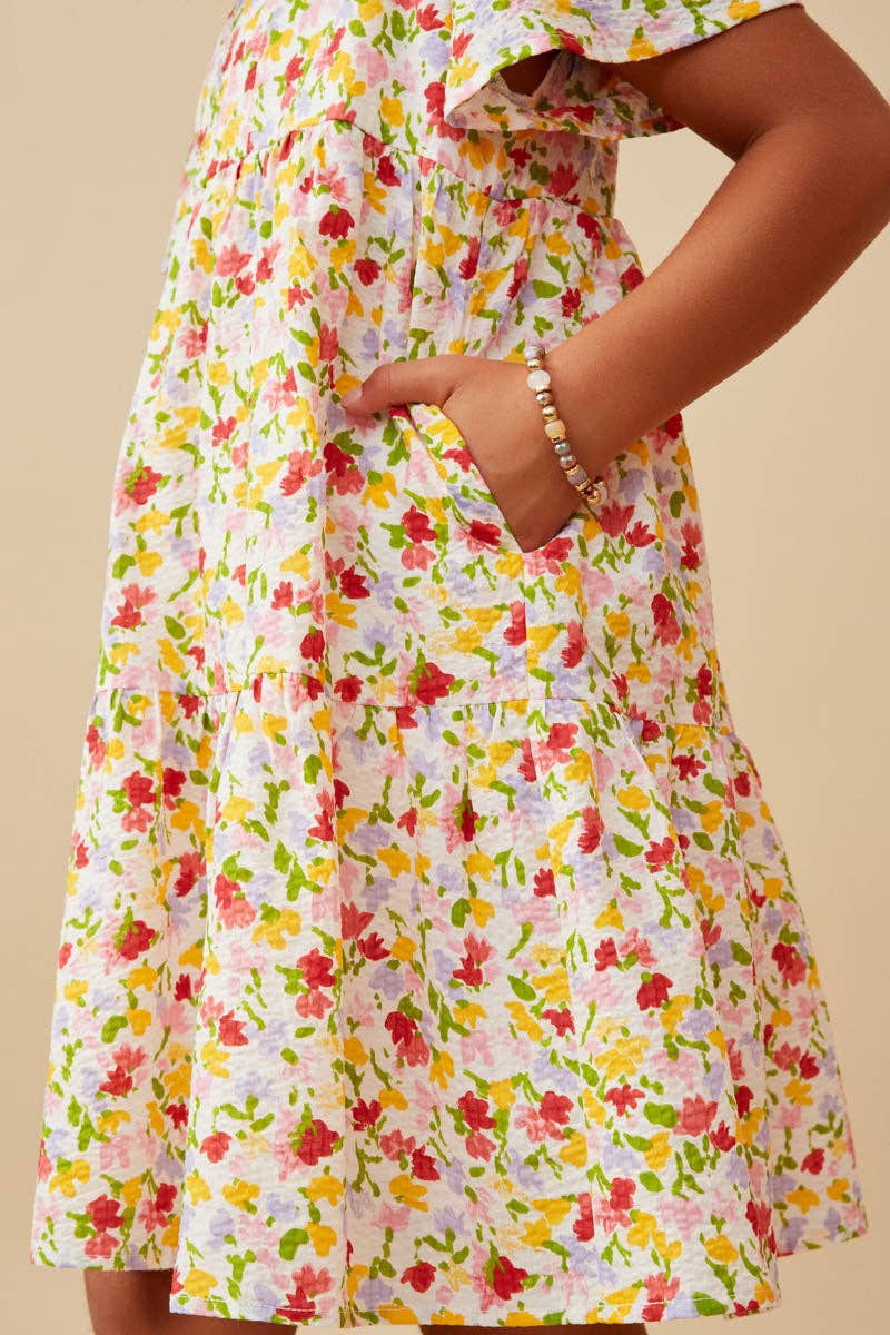 Girls Floral Flutter Sleeve Dress