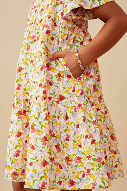 Girls Floral Flutter Sleeve Dress