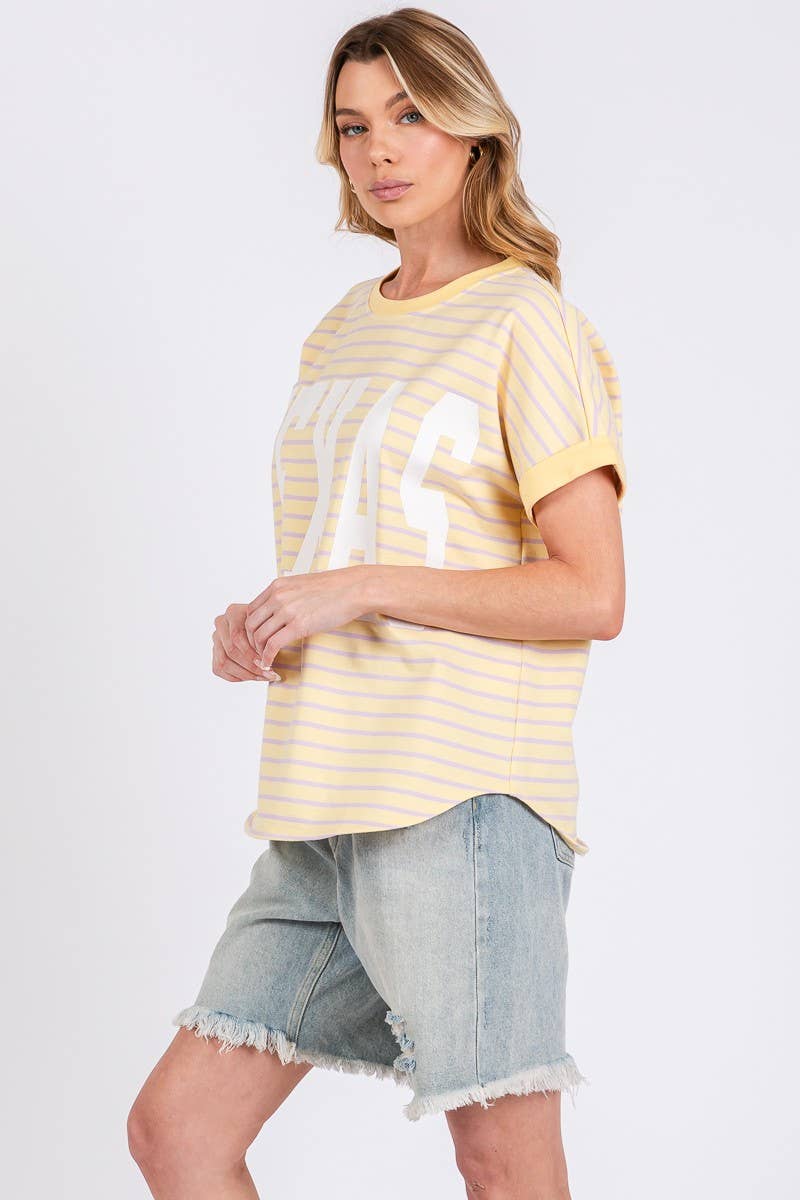 TERRY STRIPED TEXSAS PRINT TOP
