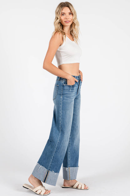 Petra High Rise Wide Leg Cuff Hem Jean
