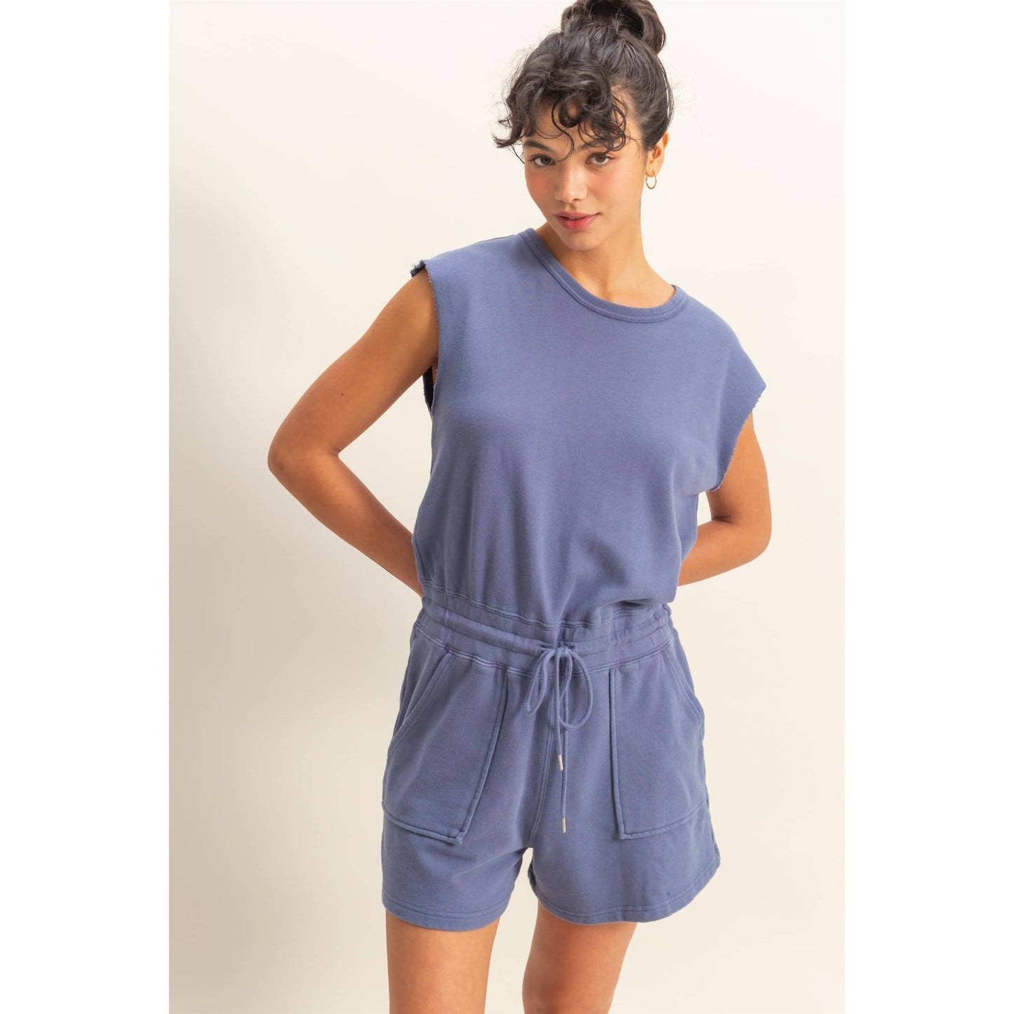 DZ25A773-Sleeveless Drawstring Waist Romper