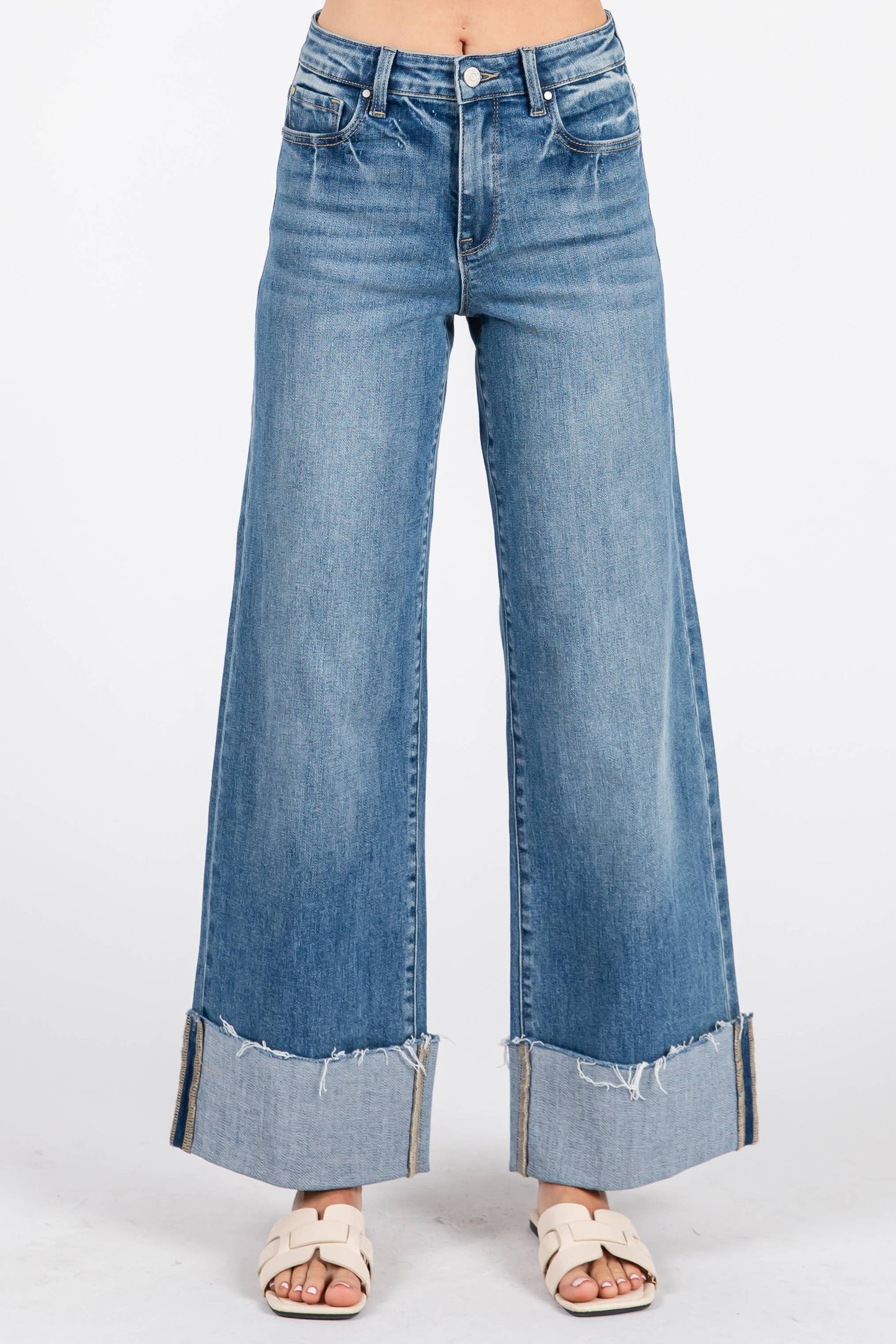 Petra High Rise Wide Leg Cuff Hem Jean