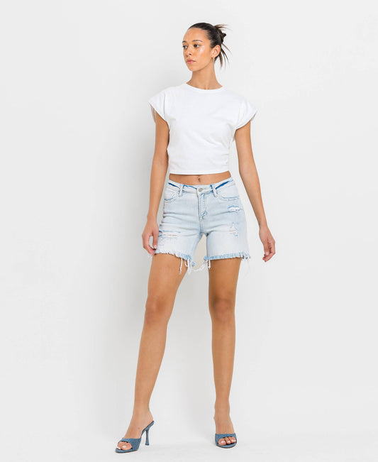 MID RISE DISTRESSED STRETCH SHORTS
 V2993