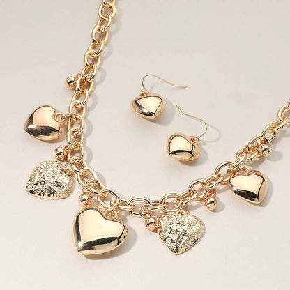 Metal Heart Charm Station Chunky Chain Necklace