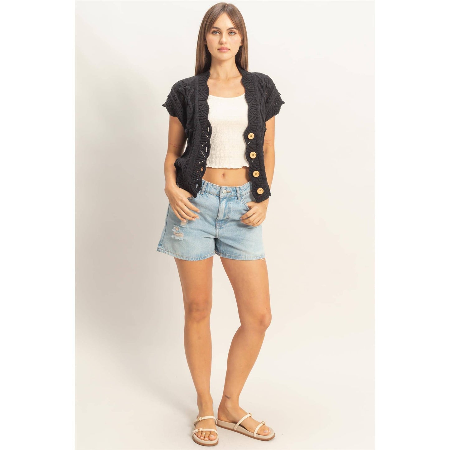 Button-Front Crochet Sweater