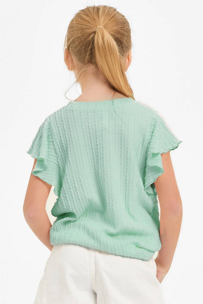 Embossed Knit Ruffle Sleeve Top