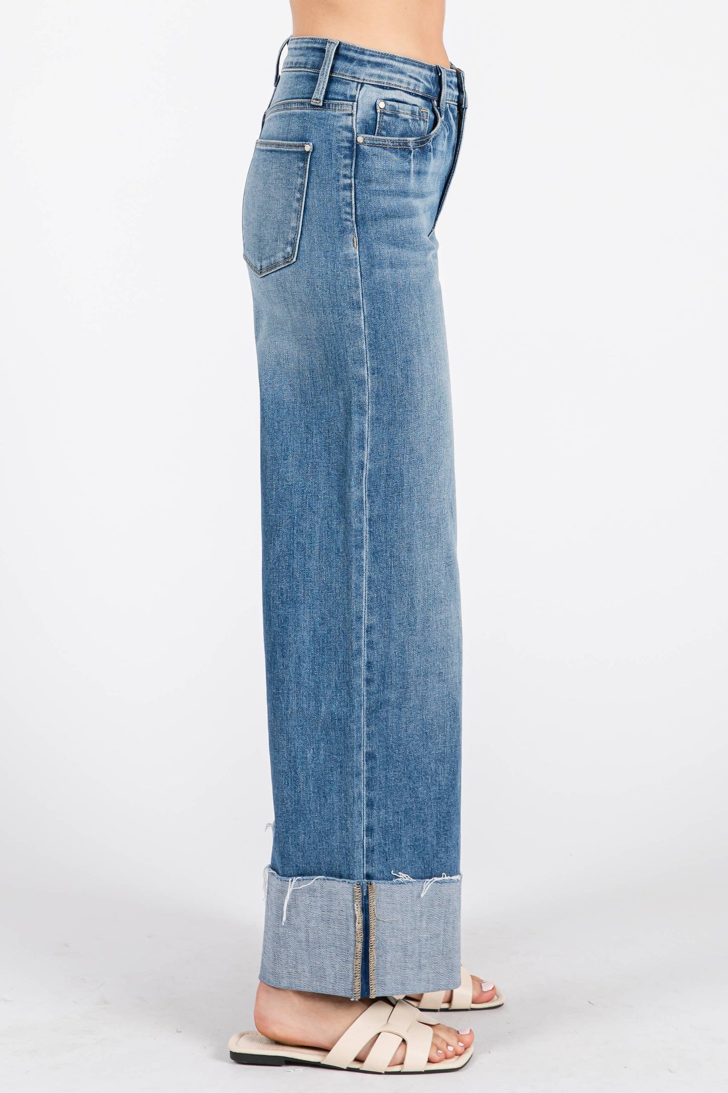 Petra High Rise Wide Leg Cuff Hem Jean