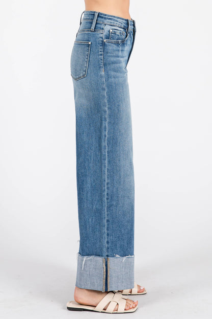 Petra High Rise Wide Leg Cuff Hem Jean