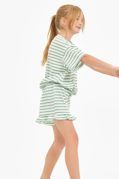 Stripe Crop Top and Ruffle Shorts Set