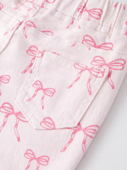 Girls Pink Bow Flared Jeans