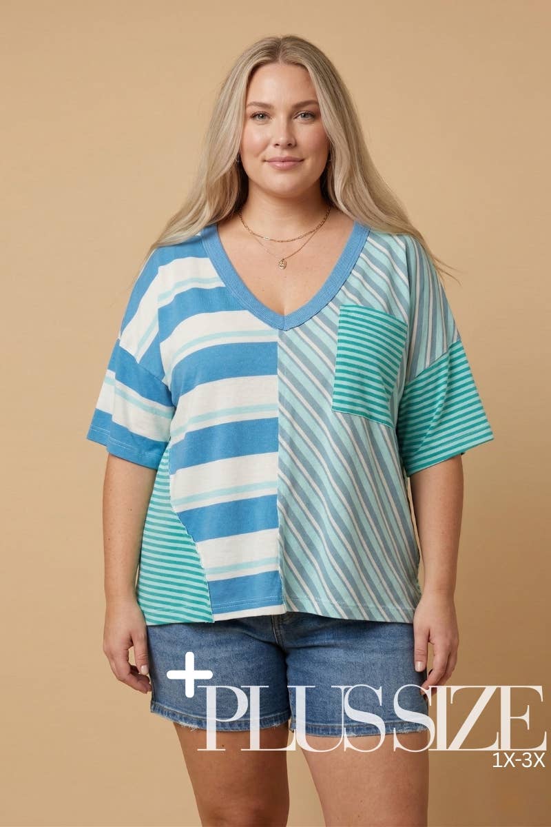 Plus Striped Mixed-Media Tee