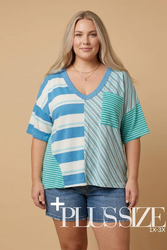 Plus Striped Mixed-Media Tee