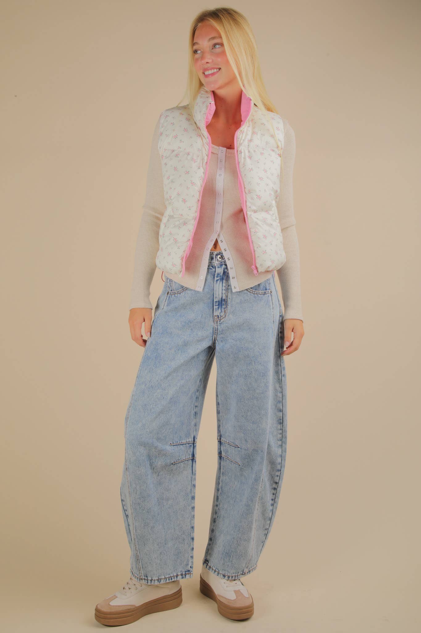 Floral Cropped Puffer Vest