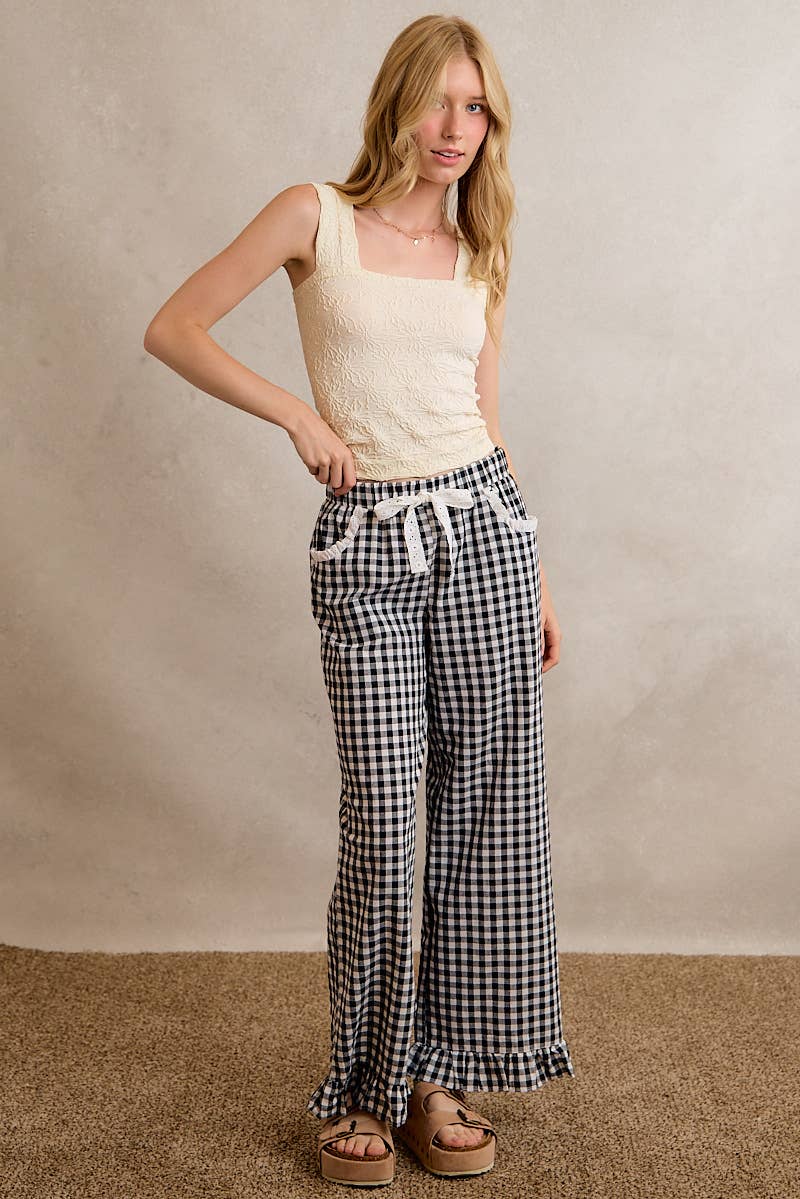 GINGHAM RUFFLED PANTS