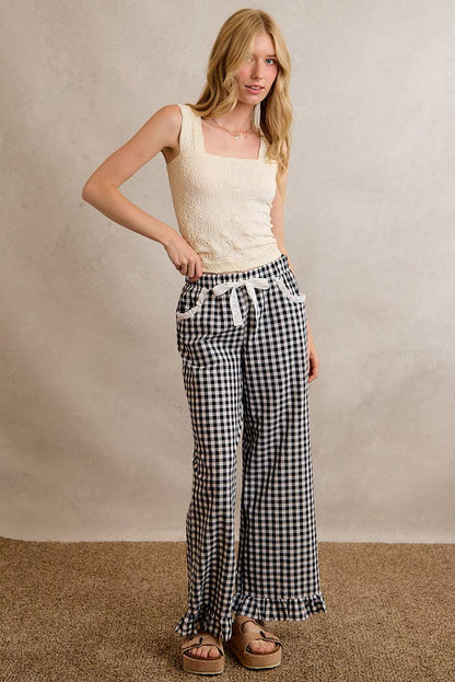 GINGHAM RUFFLED PANTS