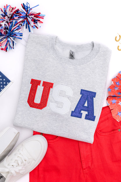PREORDER: Embroidered Glitter USA Sweatshirt