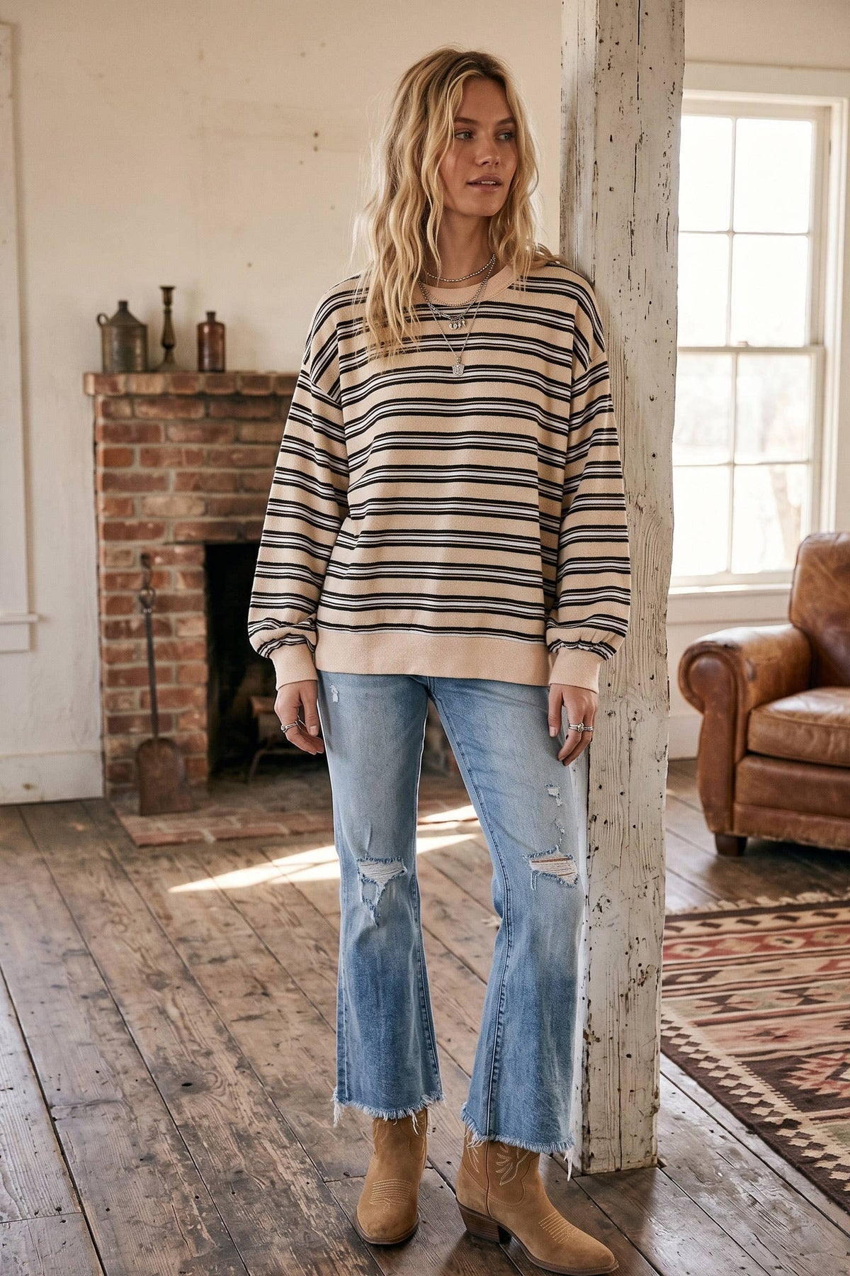 Oversized French Terry Striped Sweatshirt
