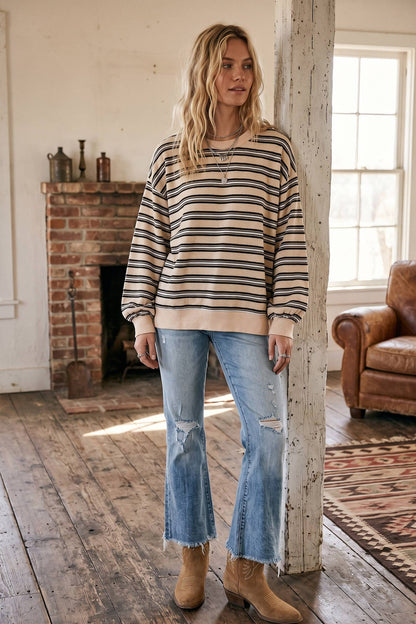 Oversized French Terry Striped Sweatshirt