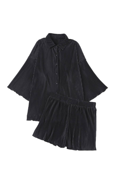 Pleated Shirt and High Waist Shorts Lounge Set