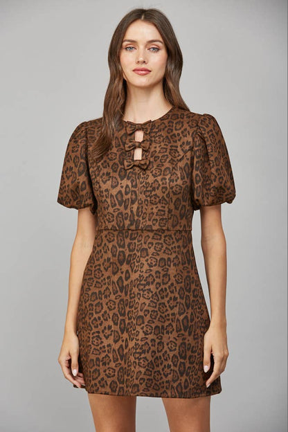 Leopard Suede Bow Dress