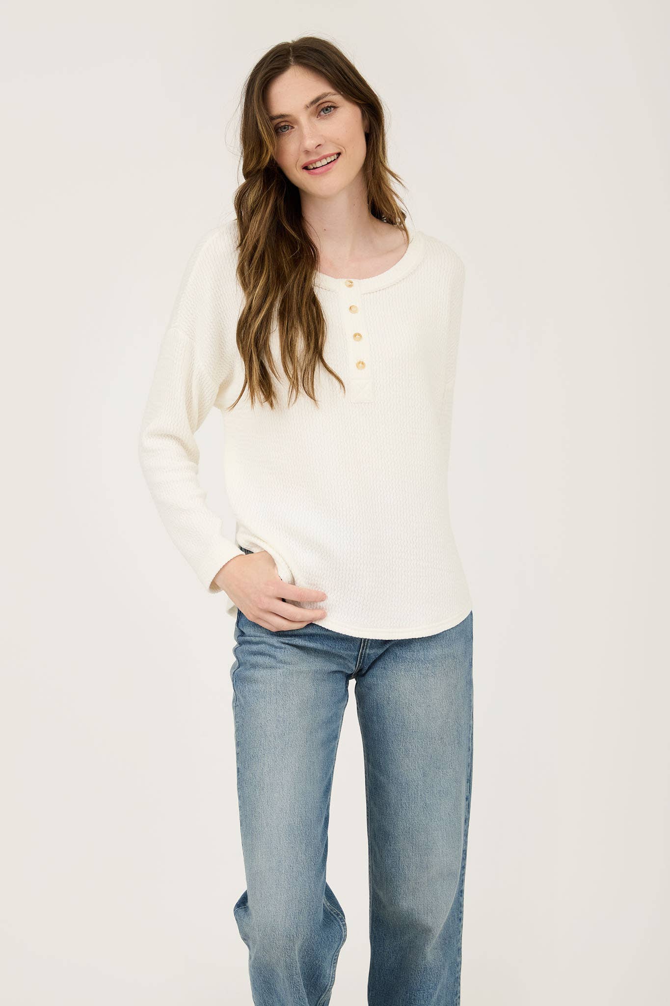 WAFFLE KNIT HENLEY TOP