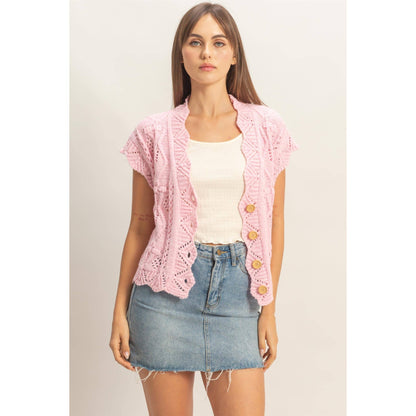 Button-Front Crochet Sweater