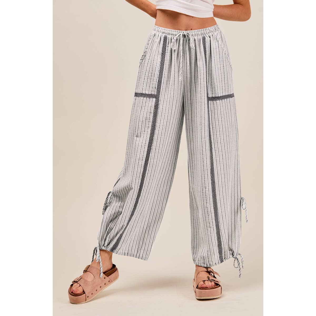 LIGHTWEIGHT MULTI STRIPE JOGGER PANTS WITH SIDE SLITS WITH T
