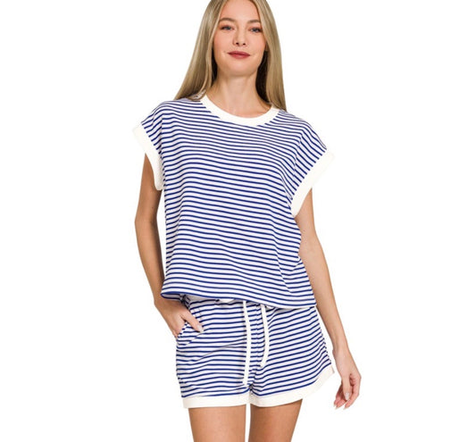 Stripe Contrast Shorts Set