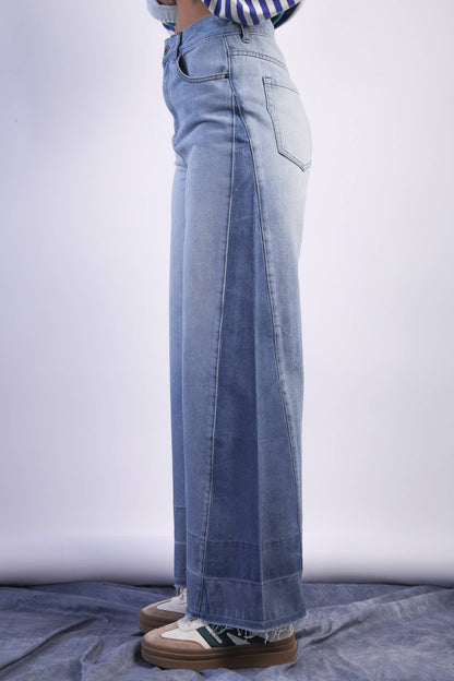 Wide Leg Color Block Jeans