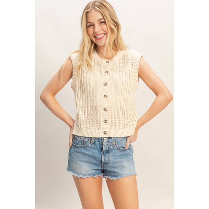 Sleeveless Ribbed Button Top
