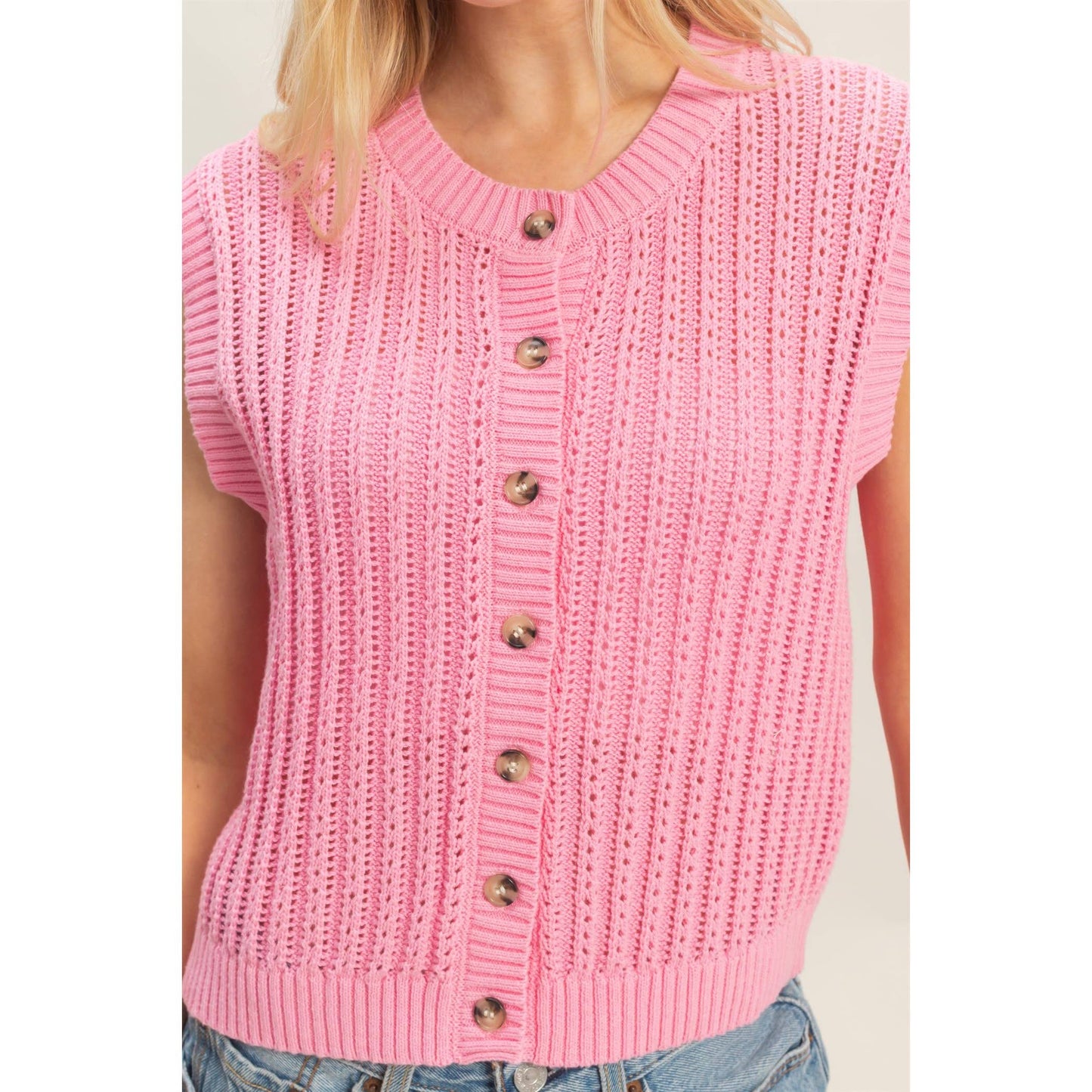 Sleeveless Ribbed Button Top