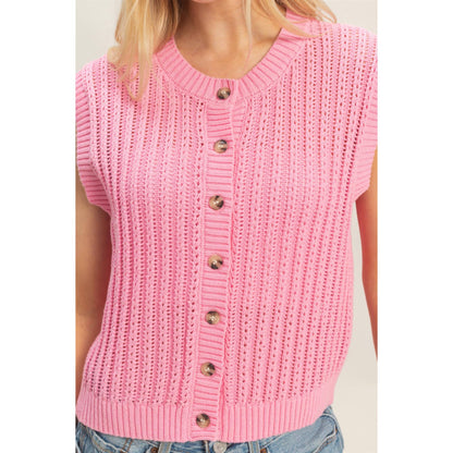 Sleeveless Ribbed Button Top