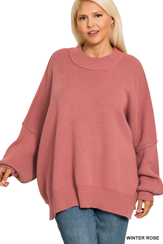 Oversized Side Slit Sweater - Plus