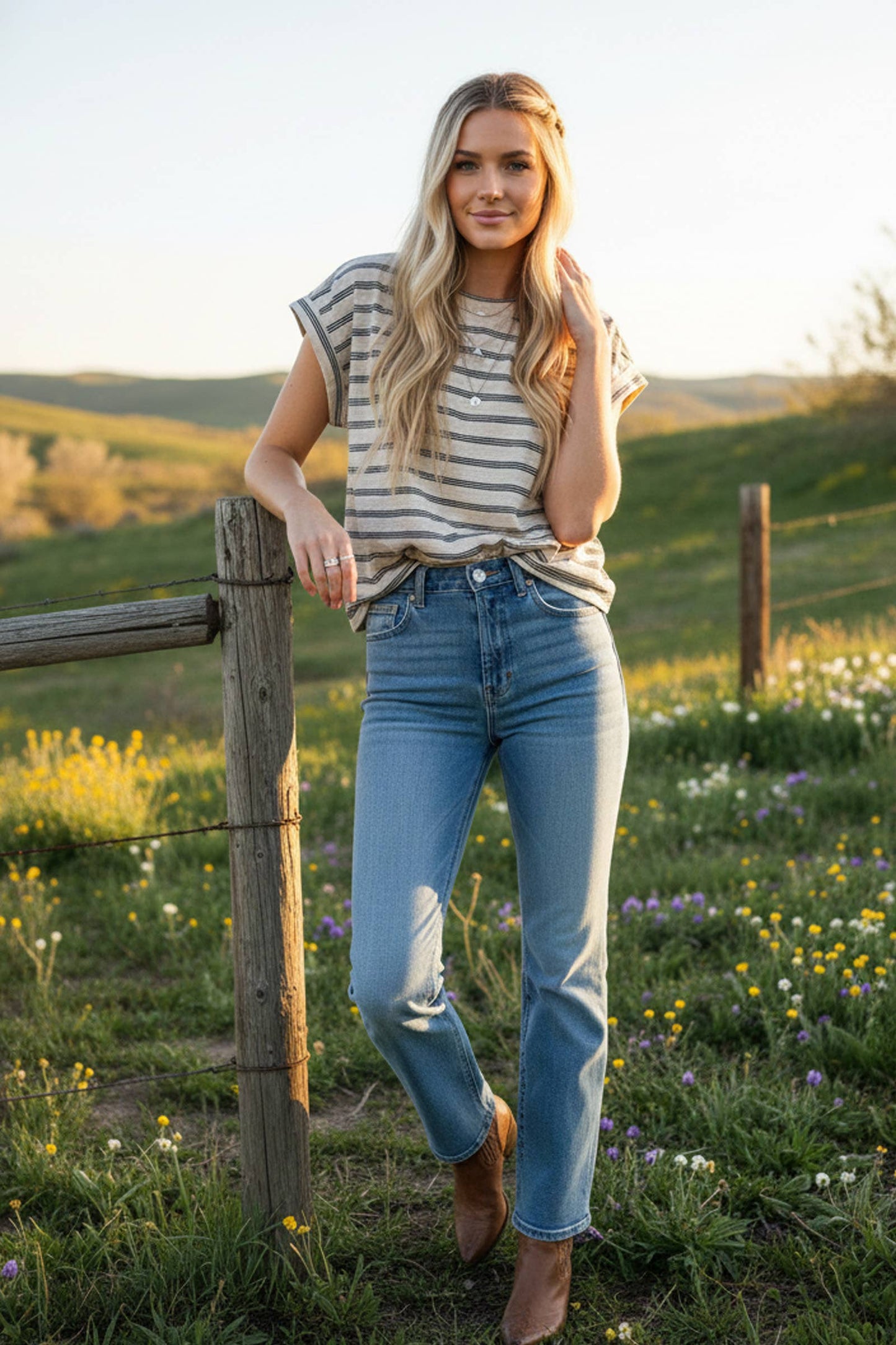 Striped Cap Sleeve Relaxed Fit Top