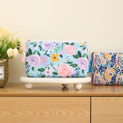 Floral Canvas Cosmetic Case Toiletry Bag Makeup Bag
