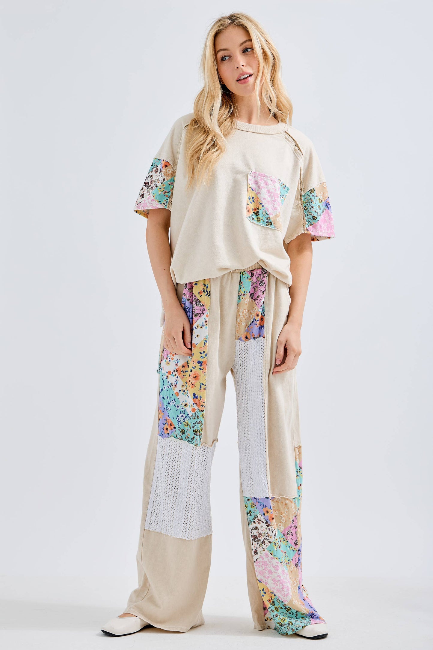 Floral Patch Top with Lace