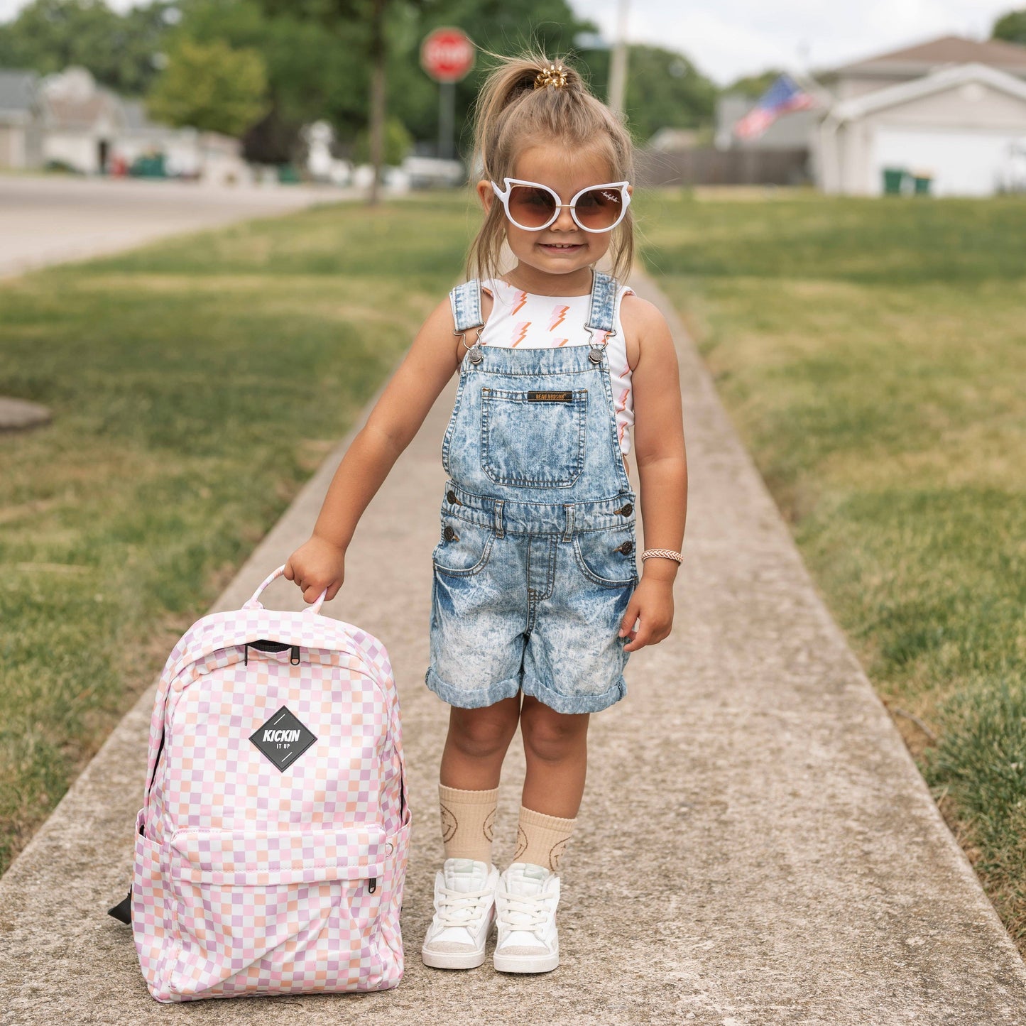 Full Size Pink Checkered Backpack