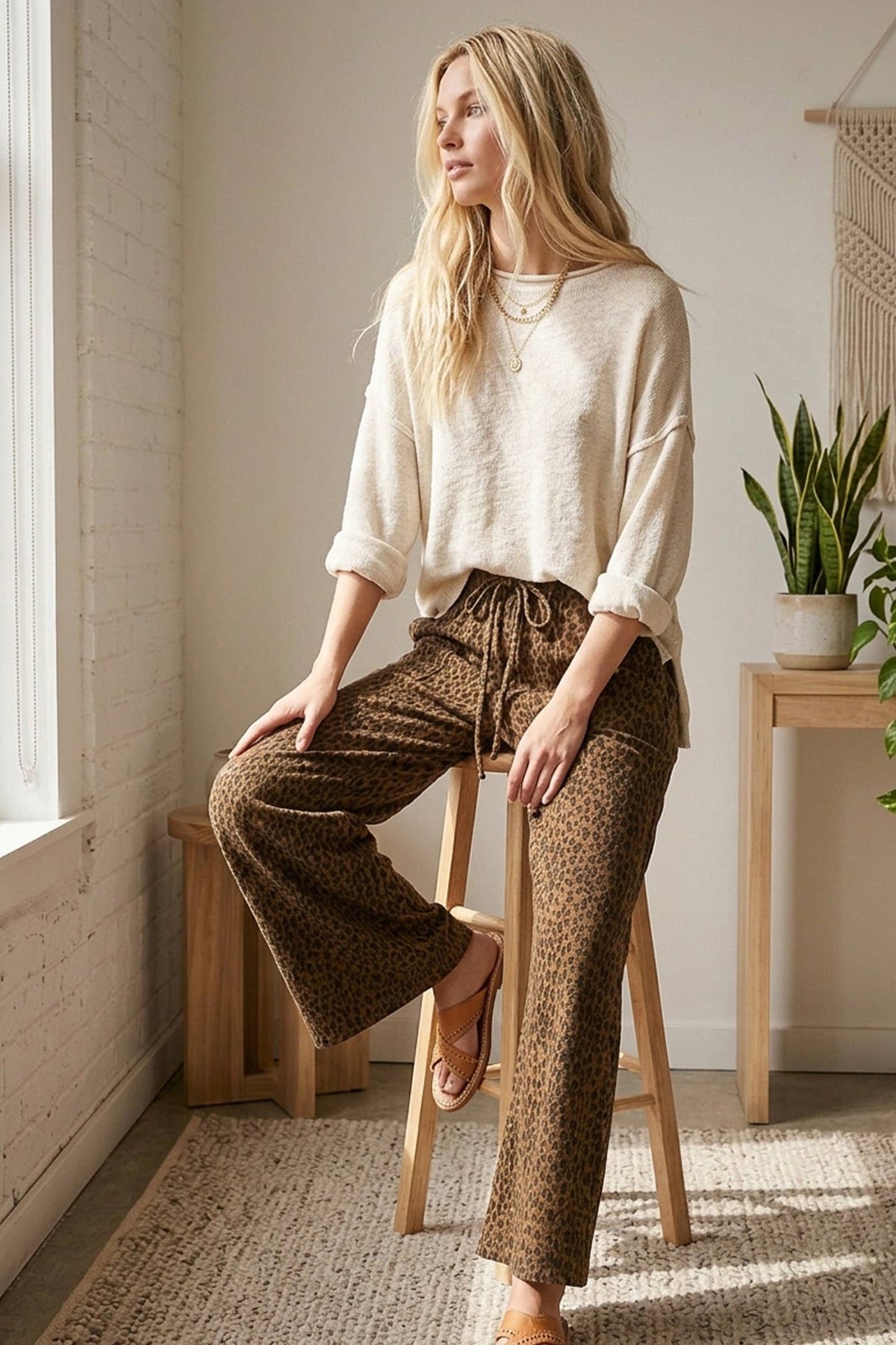 Leopard Drawstring Pants