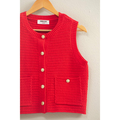Textured Button Vest With Pocket