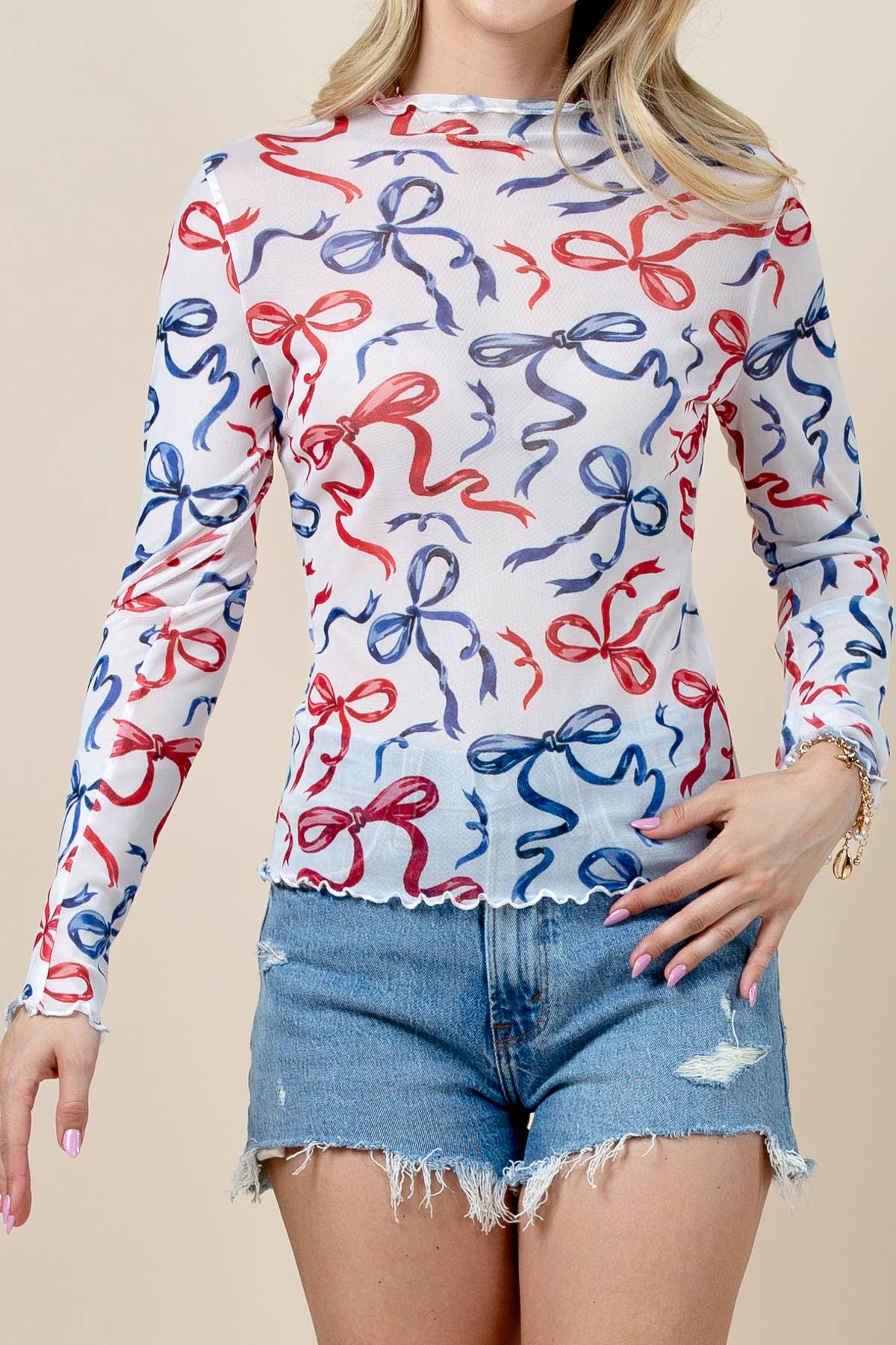 American Flag Ribbon Mesh Top