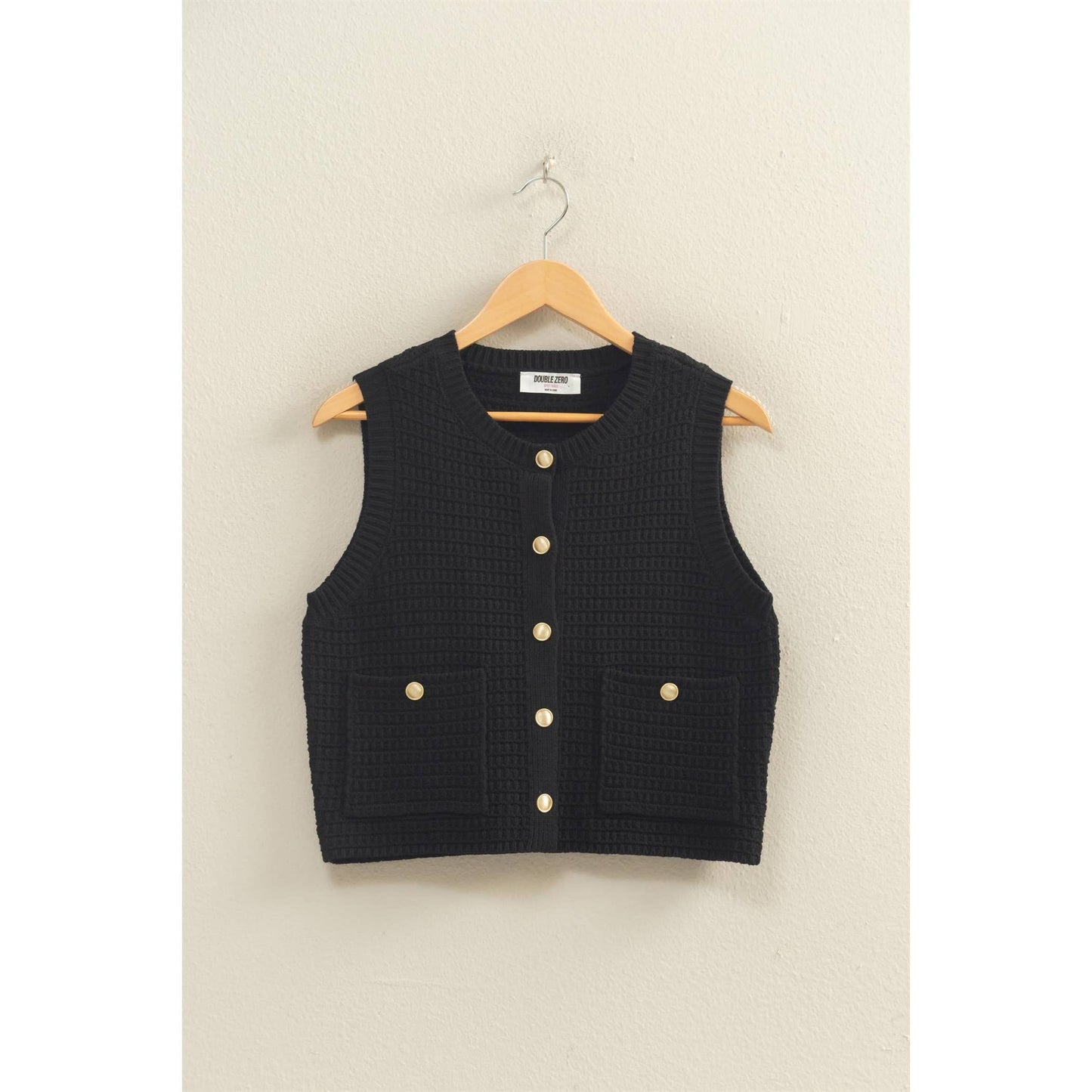 Textured Button Vest With Pocket