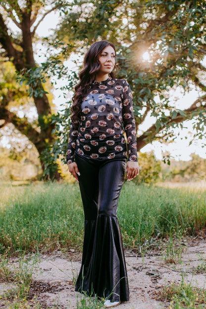 Bows & Football LS Mesh Top