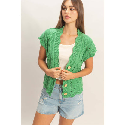 Button-Front Crochet Sweater