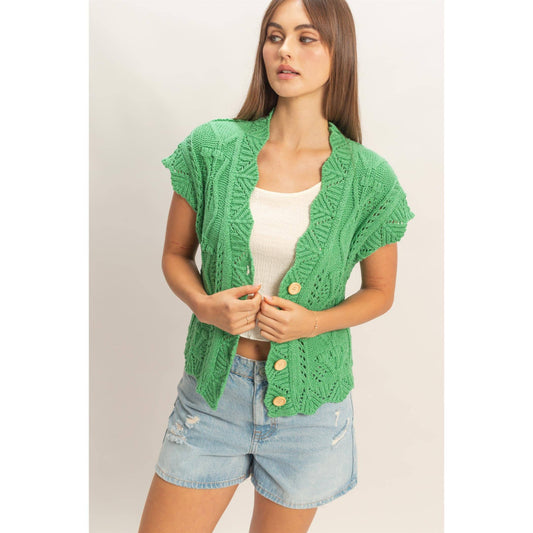 Button-Front Crochet Sweater