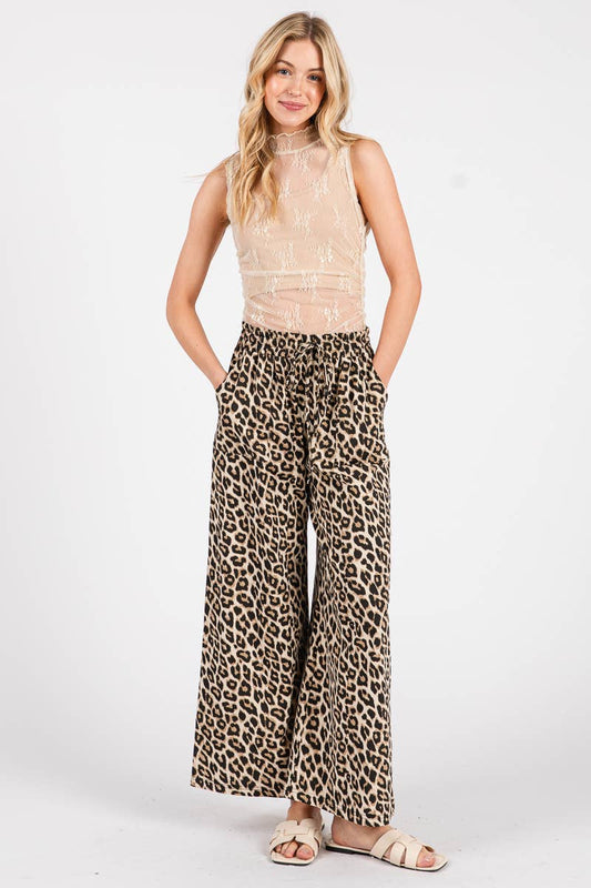 LEOPARD WIDE LEG PANTS