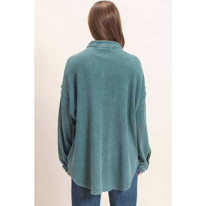 Waffle Knit Button-Up Shacket