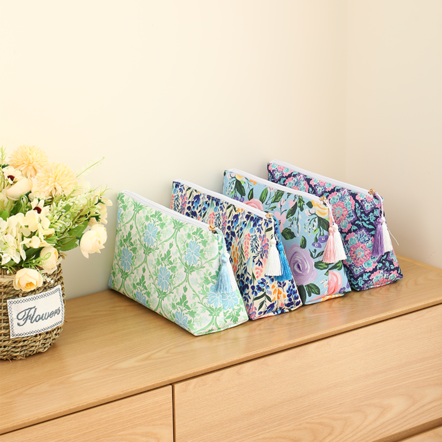 Floral Canvas Cosmetic Case Toiletry Bag Makeup Bag