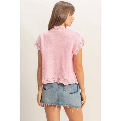 Button-Front Crochet Sweater