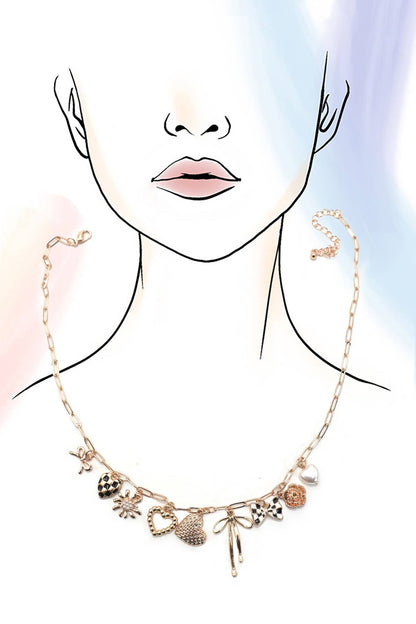 CHARM BOW CHECKERED NECKLACE