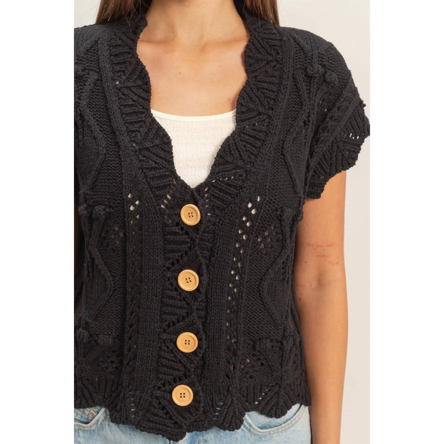 Button-Front Crochet Sweater